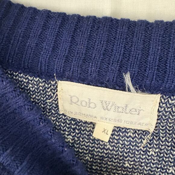 Rob Winter Sweater adult XL blue knit fair Isle Nordic geometric grandpa - Picture 6 of 6